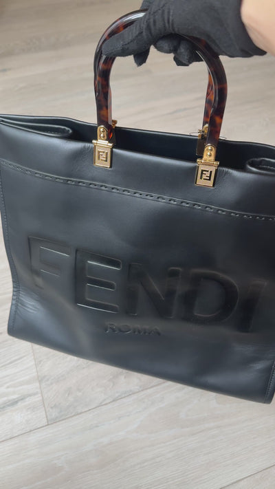 Fendi Roma Tote In Black Leather With Gold Hardware. 100% authentic and preloved in excellent condition.