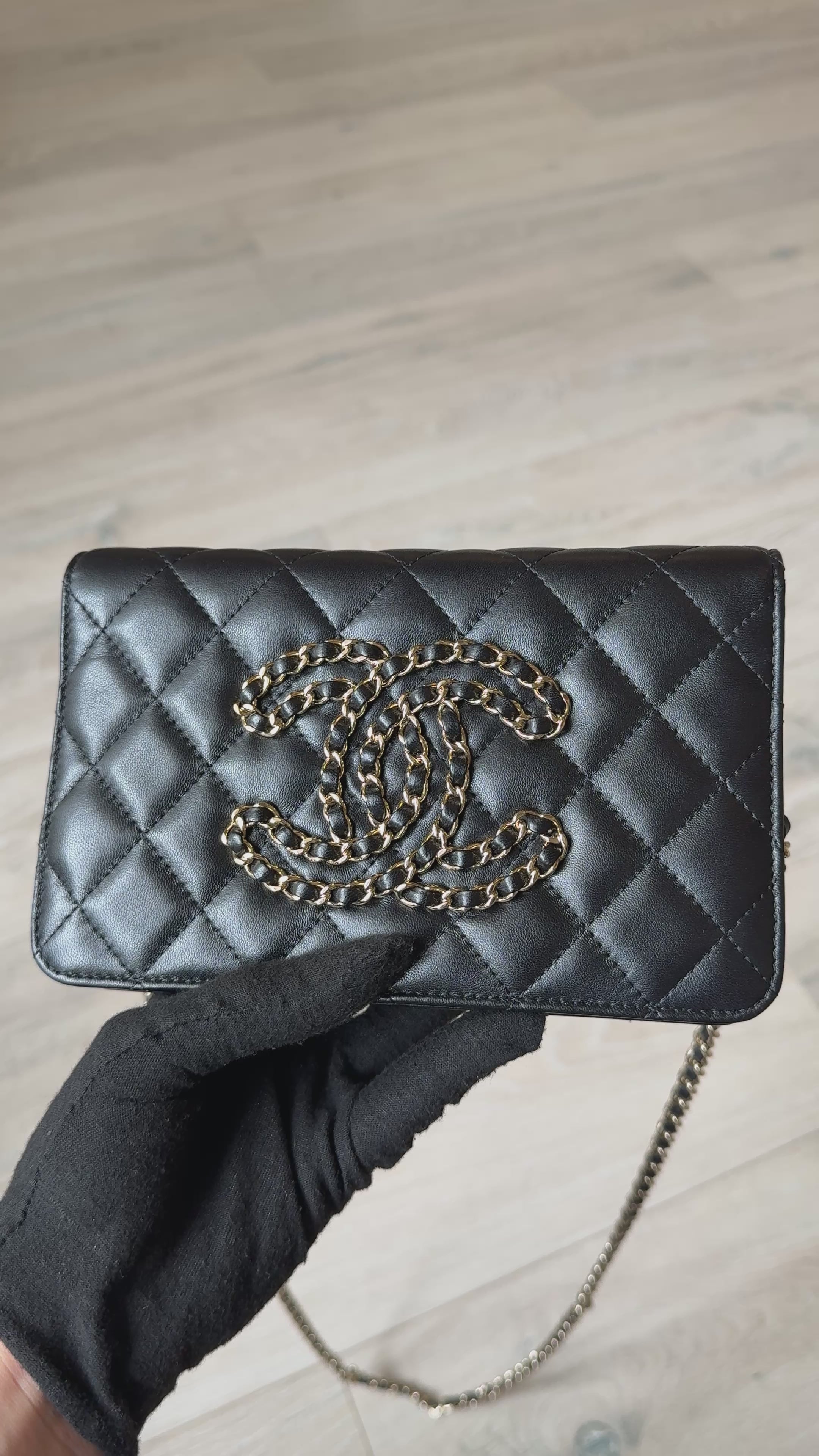 Chanel  Wallet On Chain Black lambskin Leather Gold hardware
Very Good condition, Authentic, Pre Loved. Verified by Luxe Cheshire. International, fast and fully insured delivery. Trusted designer resale.