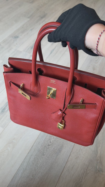 Hermès Birkin 30 In Rouge Venetian Epsom Leather With Gold Hardware. 100% authentic and preloved in excellent condition