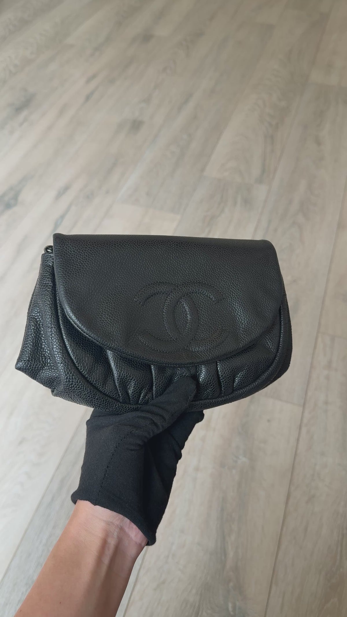 Chanel Wallet On Chain Half Moon In Black caviar With Silver Hardware 100% authentic and preloved in excellent condition