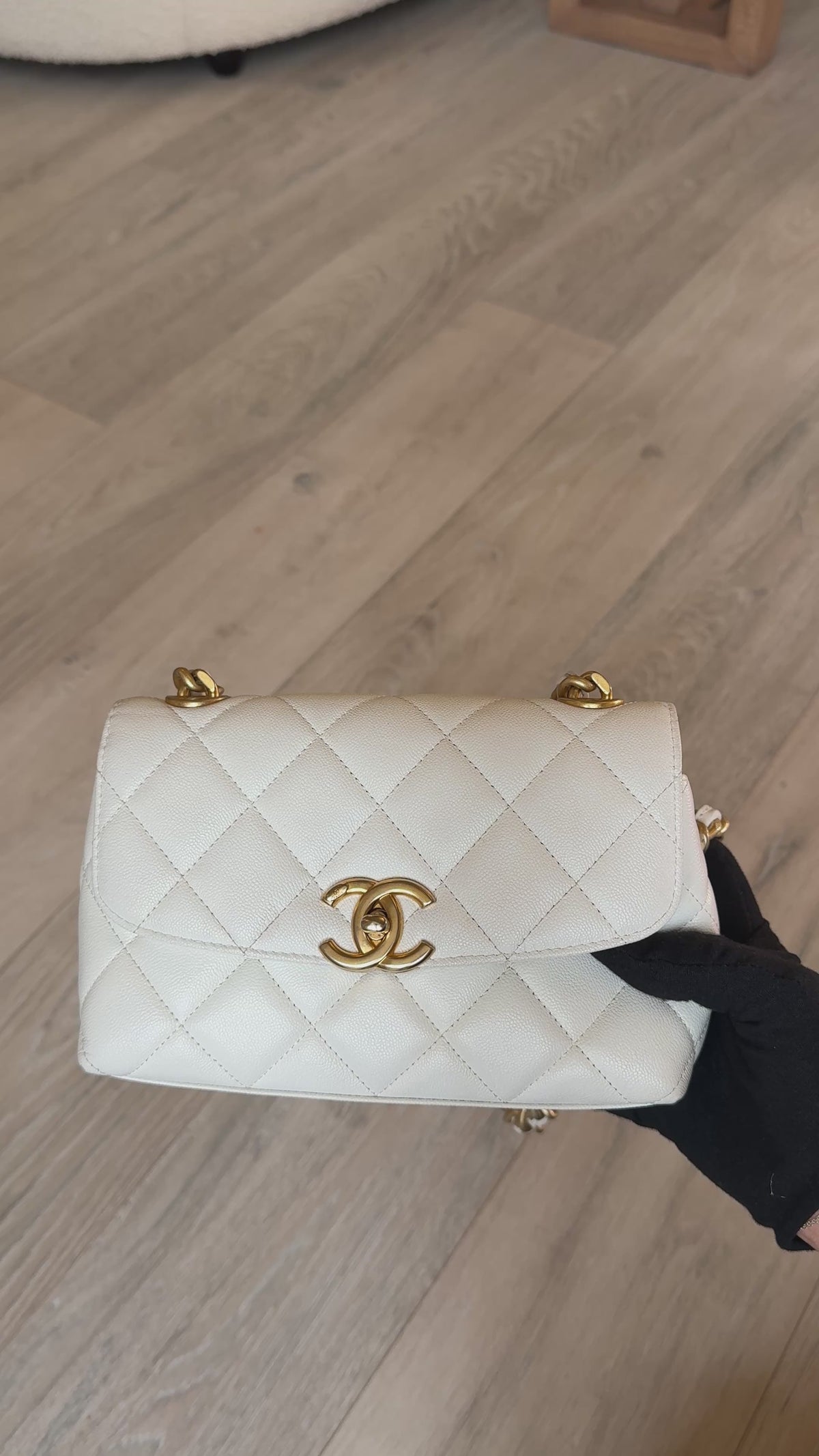 Chanel Mini Flap In White Caviar Leather With Gold Hardware 100% authentic and preloved in excellent condition