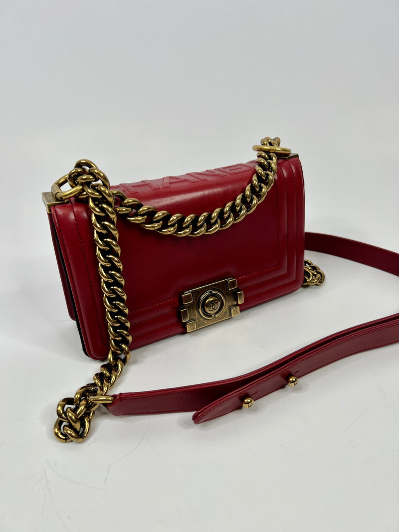 Chanel Mini Boy Bag In Red Leather