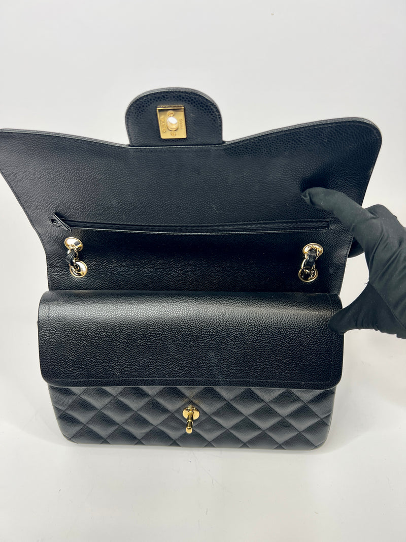Chanel Black Caviar Leather Jumbo Classic Double Flap