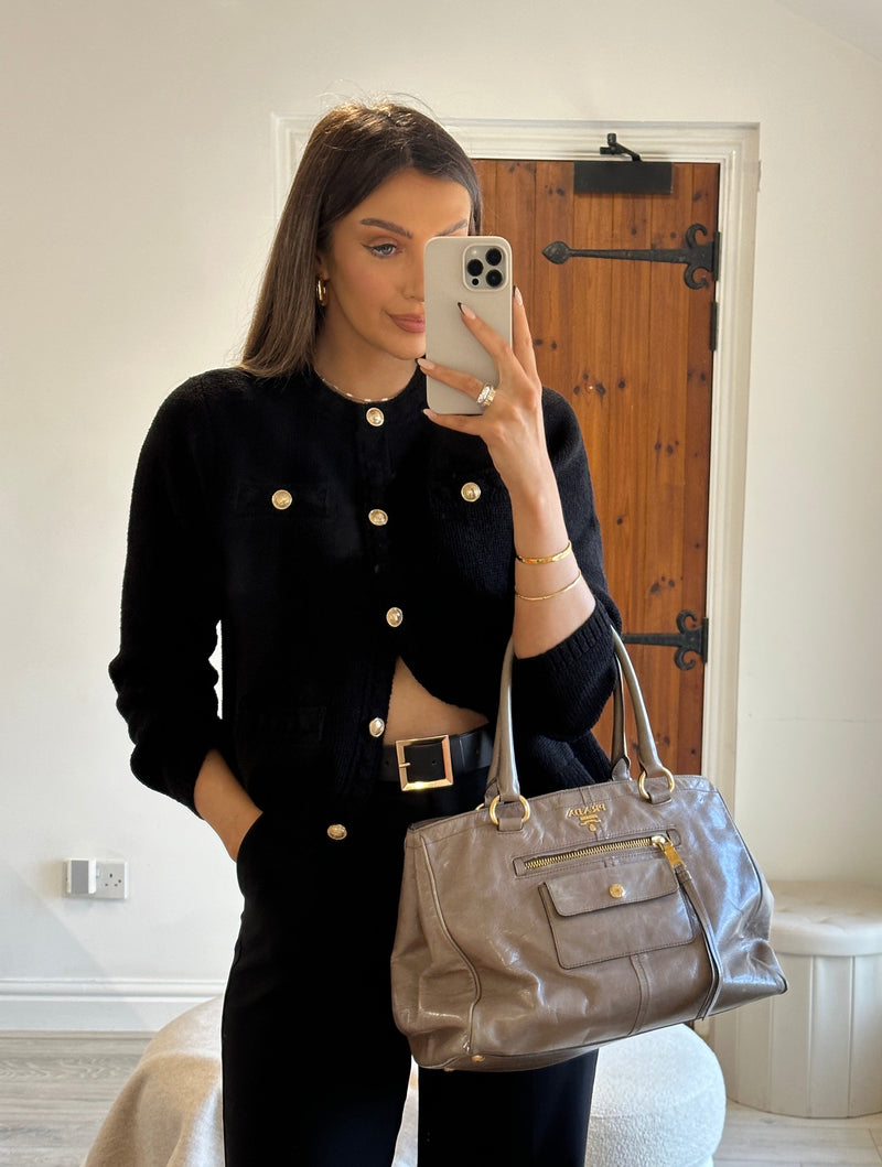 Prada Taupe Leather Shoulder Bag