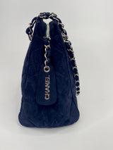 Chanel Navy Suede Bag With Silver Hardware