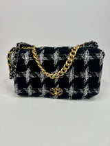 Chanel 19 Maxi In Black & White Tweed Fabric