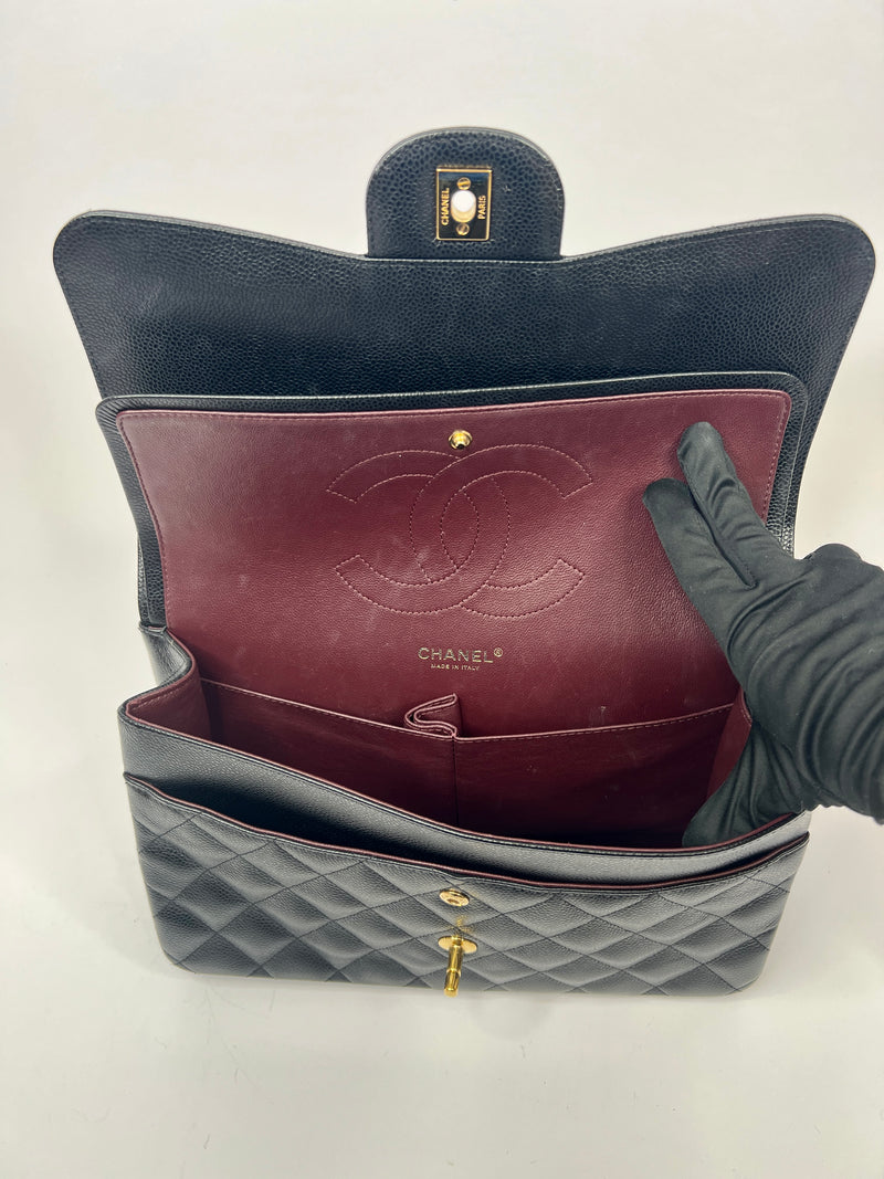 Chanel Black Caviar Leather Jumbo Classic Double Flap