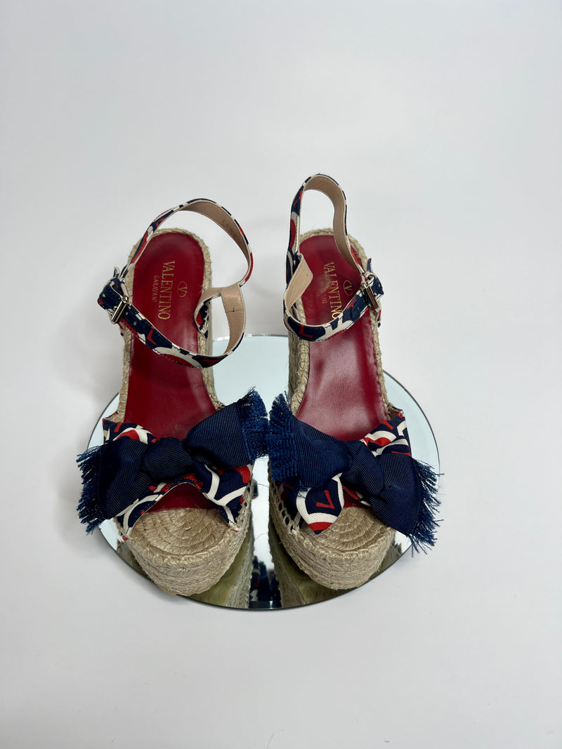 Valentino Garavani Printed Twill Espadrille Wedges (Size 38 / UK 5)