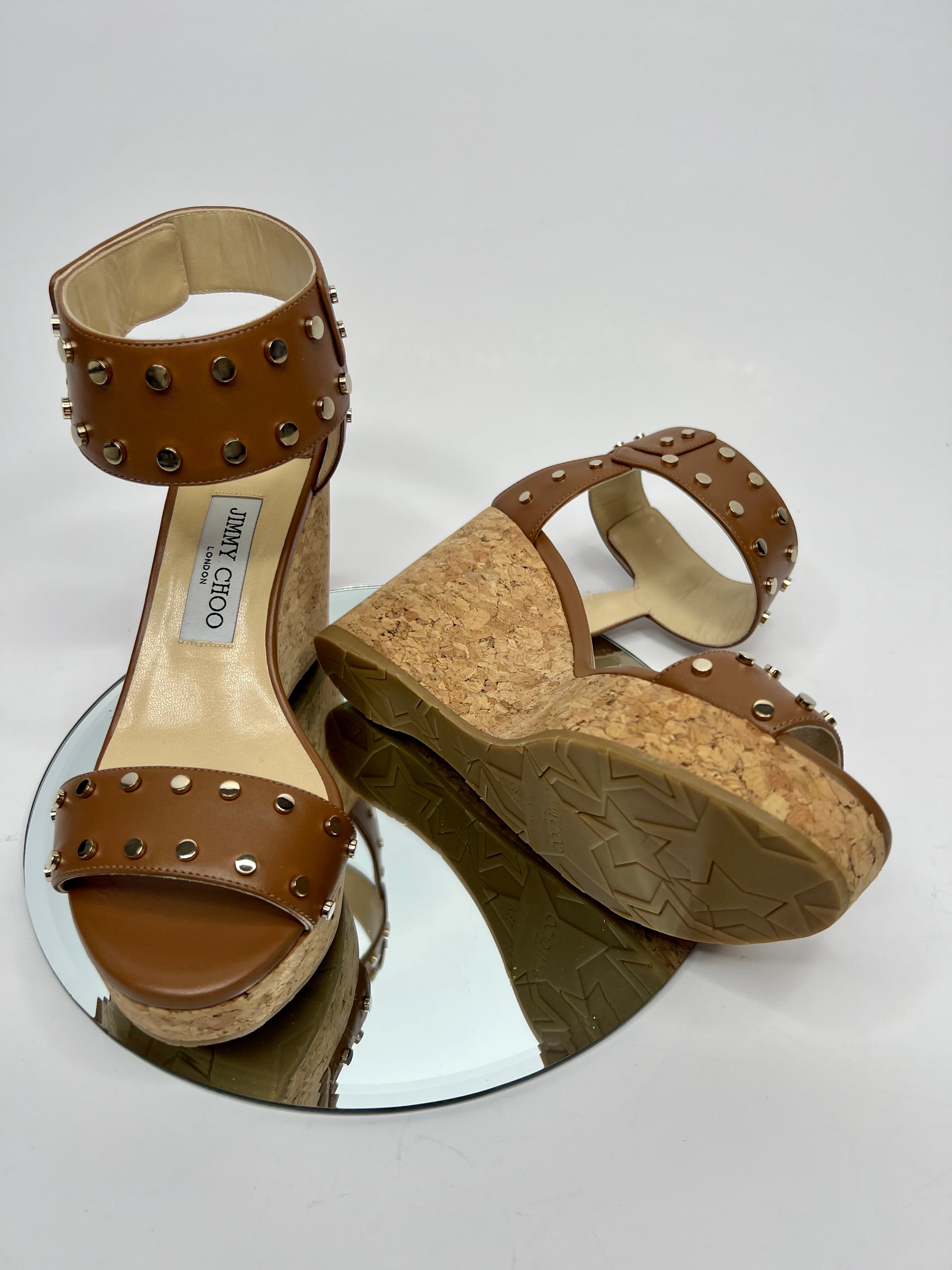 Jimmy Choo Nelly 100 Tan and Cork Wedges (38.5/UK 5.5)