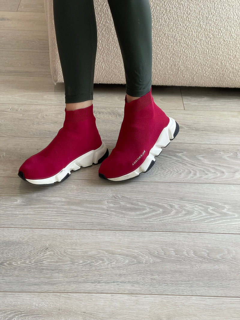 Balenciaga Burgundy Speed Trainers (Size 39/UK 6)