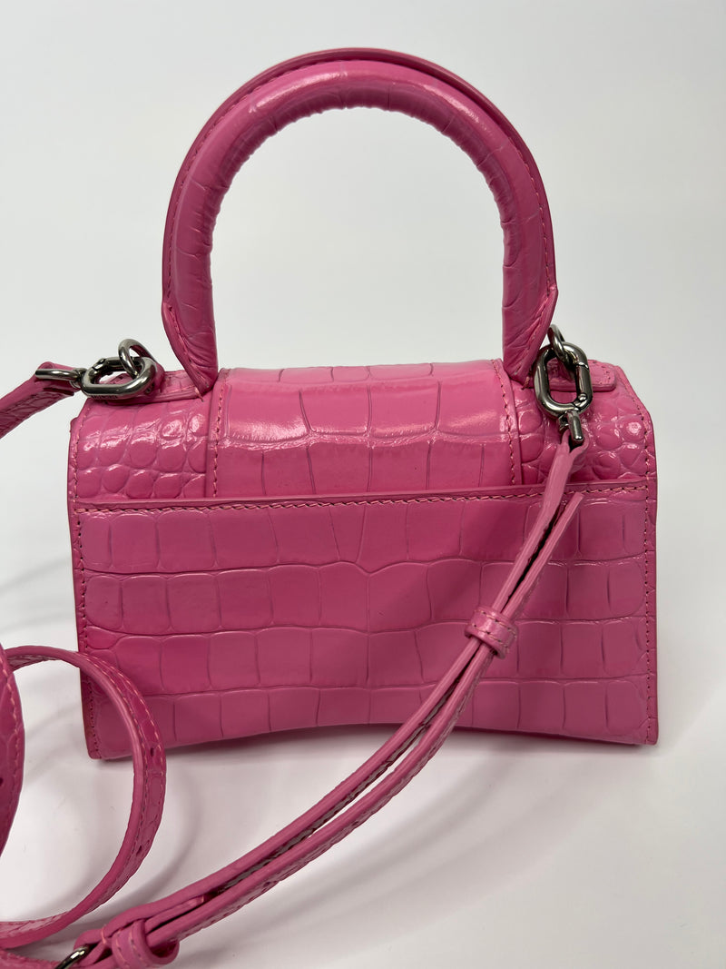 Balenciaga Pink Croc Embossed XS Hourglass Bag