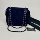 Chanel Navy Suede Bag With Silver Hardware