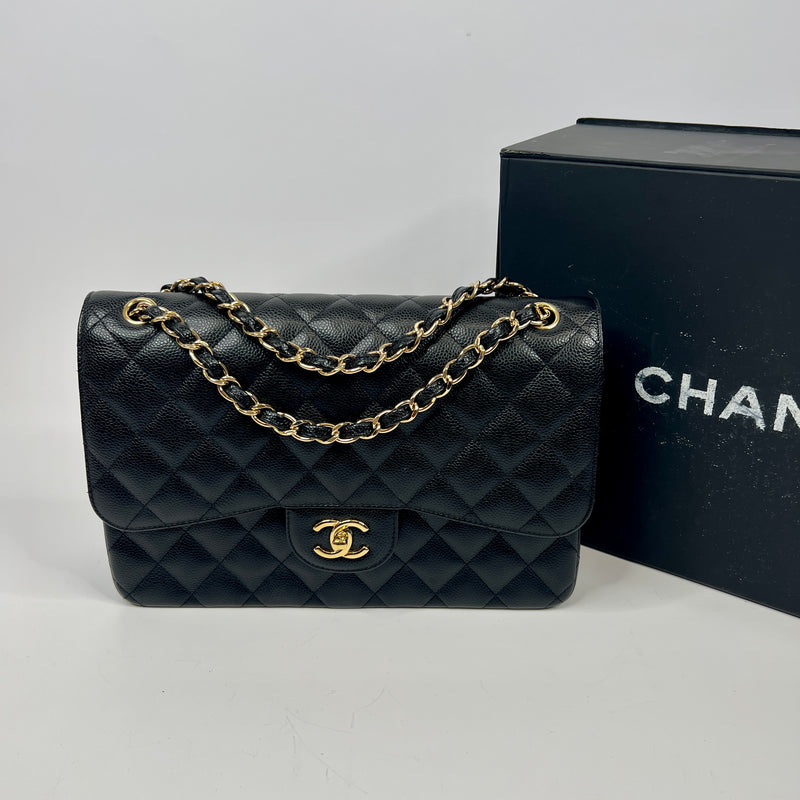 Chanel Black Caviar Leather Jumbo Classic Double Flap