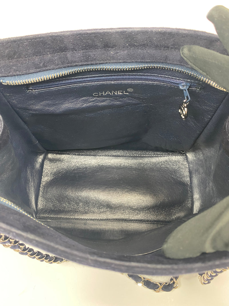 Chanel Navy Suede Bag With Silver Hardware
