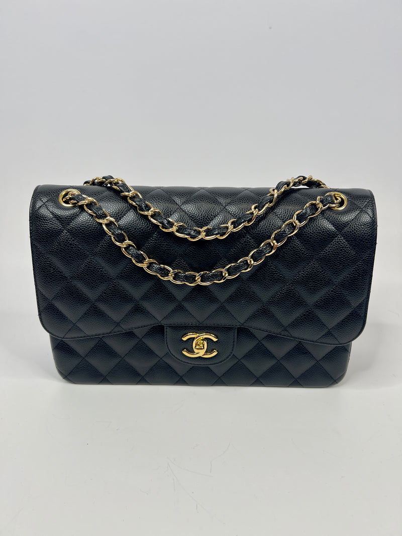 Chanel Black Caviar Leather Jumbo Classic Double Flap