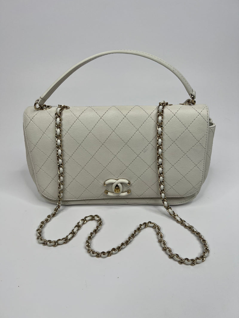 Chanel White Calfskin Casual Trip  Flap Bag