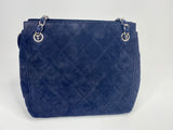Chanel Navy Suede Bag With Silver Hardware