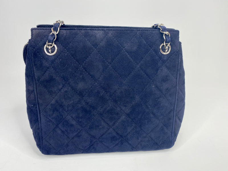 Chanel Navy Suede Bag With Silver Hardware