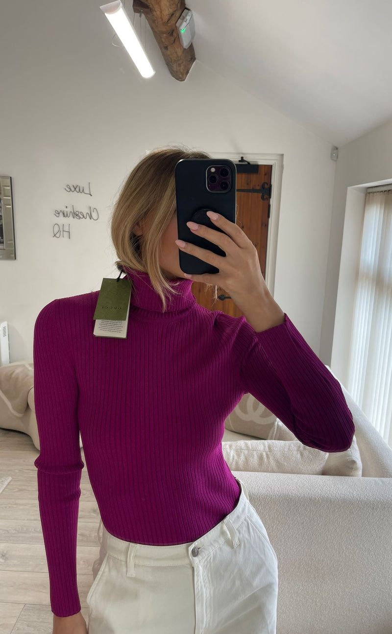 Gucci Purple Knit Turtleneck Jumper (Size S / UK6/8)