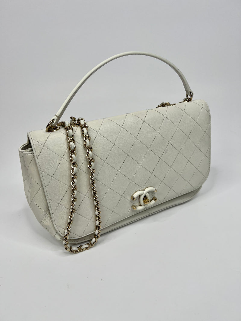 Chanel White Calfskin Casual Trip  Flap Bag