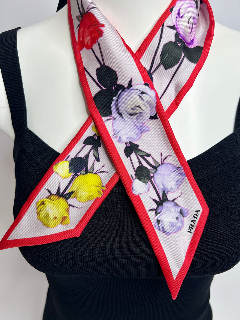 Prada Floral Printed Twill Scarf