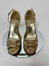 Gucci Beige Monogram Horsebit Wedges (Size 37.5/ UK 4.5)
