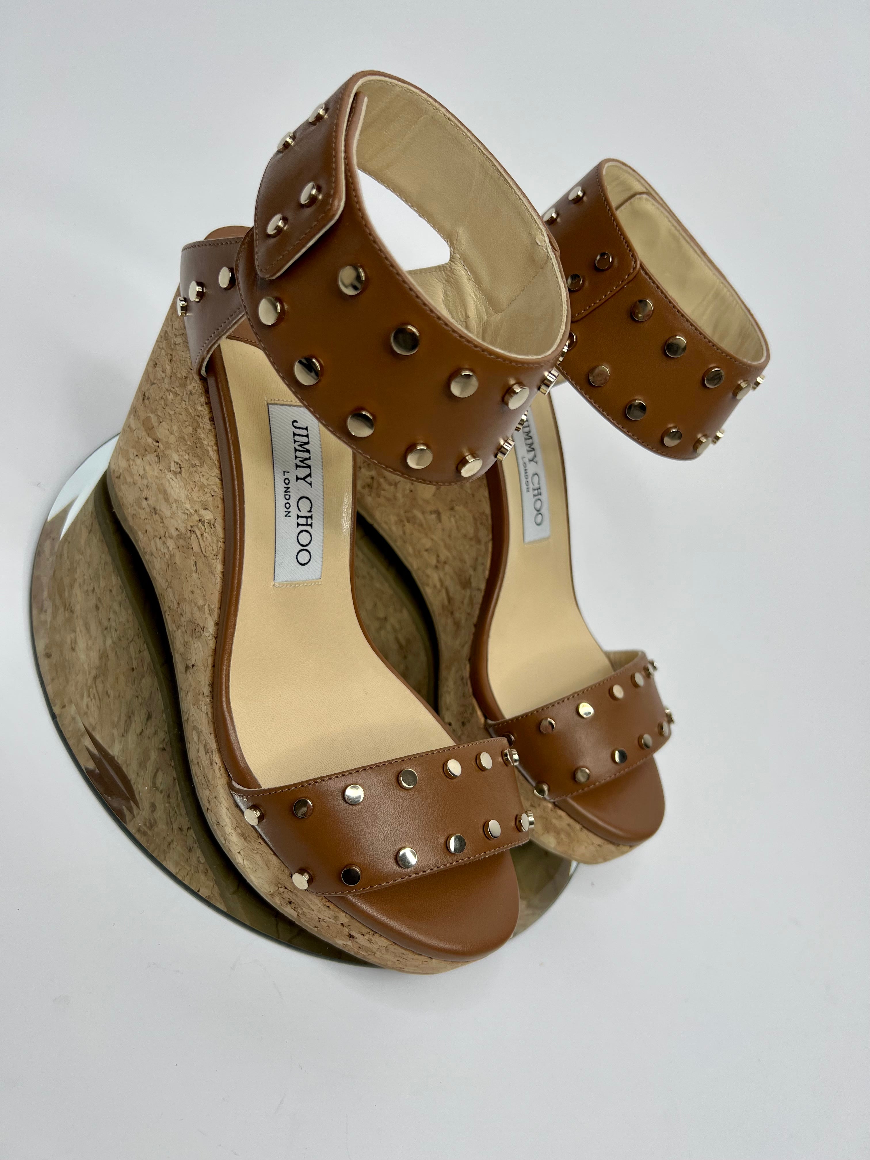 Jimmy Choo Nelly 100 Tan and Cork Wedges (38.5/UK 5.5)
