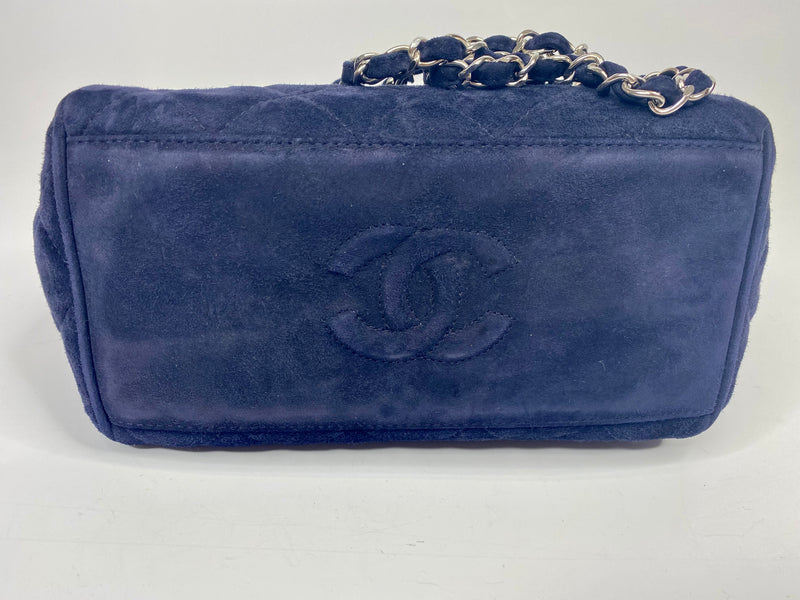Chanel Navy Suede Bag With Silver Hardware