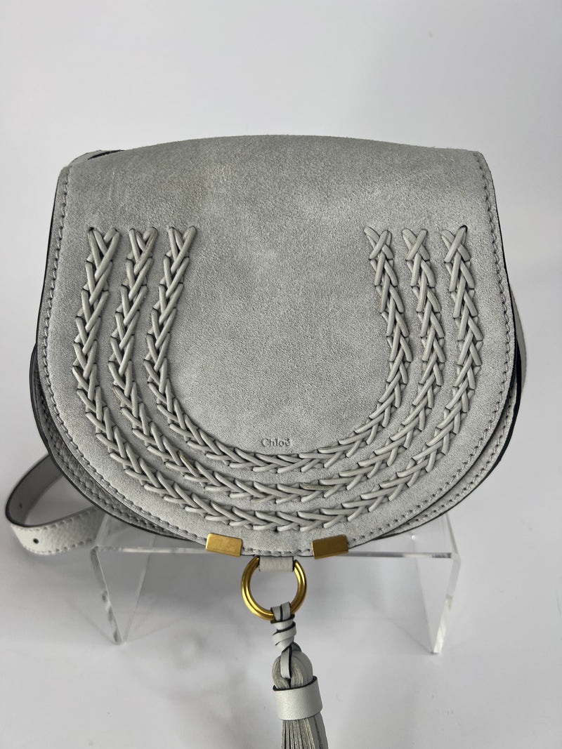 Chloe Small Marcie Saddle Bag In Dove Grey