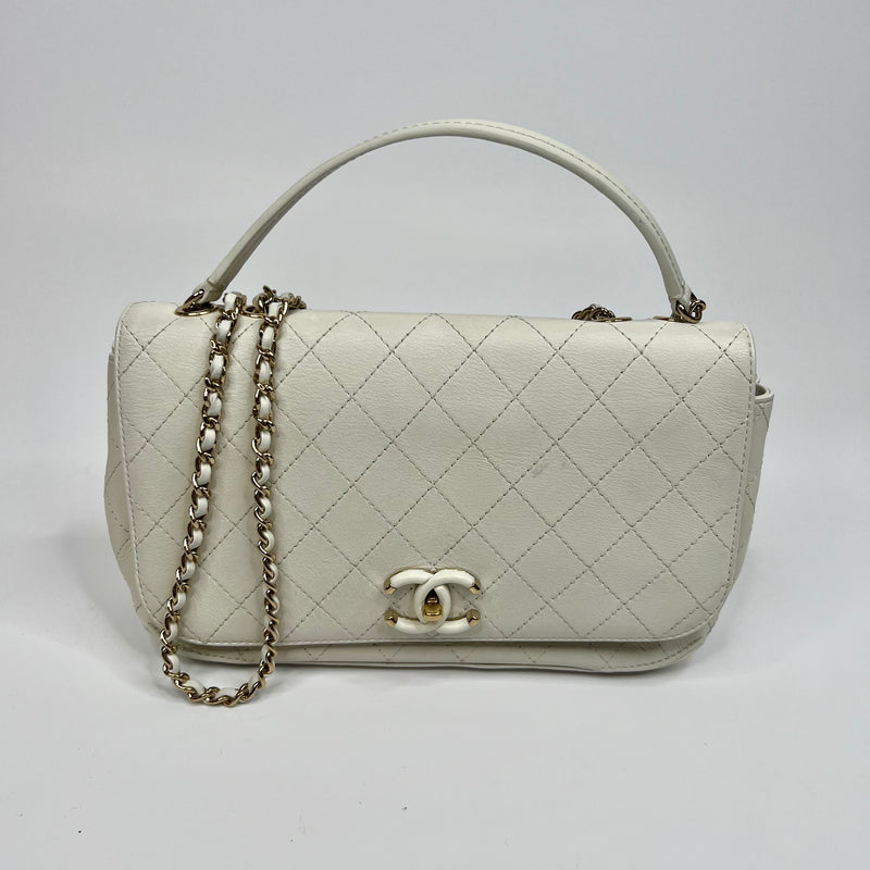 Chanel White Calfskin Casual Trip  Flap Bag