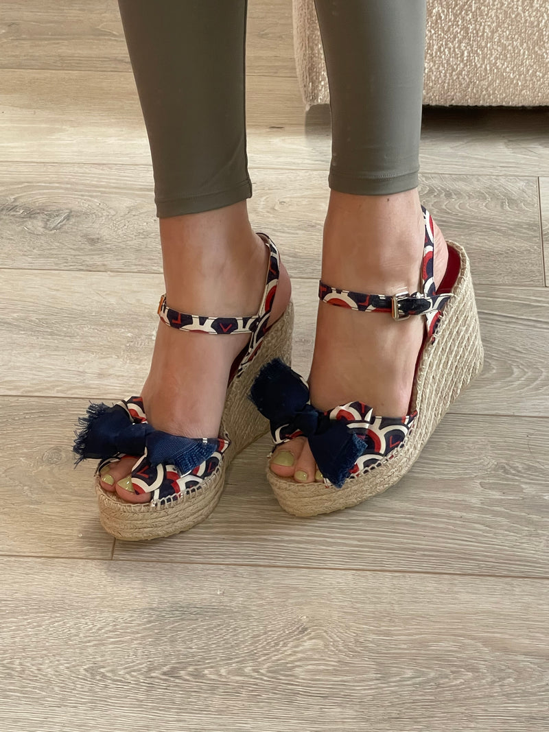 Valentino Garavani Printed Twill Espadrille Wedges (Size 38 / UK 5)