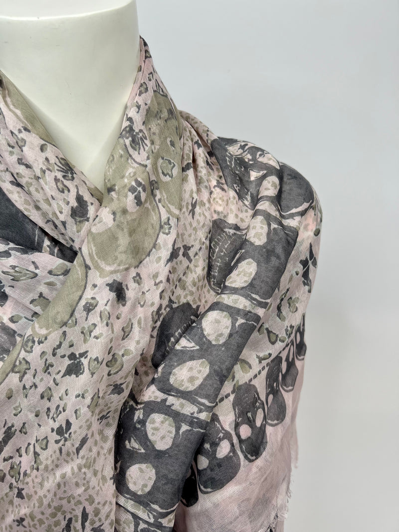 Zadig Et  Voltaire Grey/Pink Skull Scarf