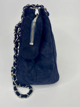 Chanel Navy Suede Bag With Silver Hardware
