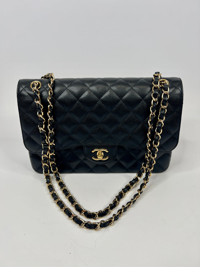 Chanel Black Caviar Leather Jumbo Classic Double Flap