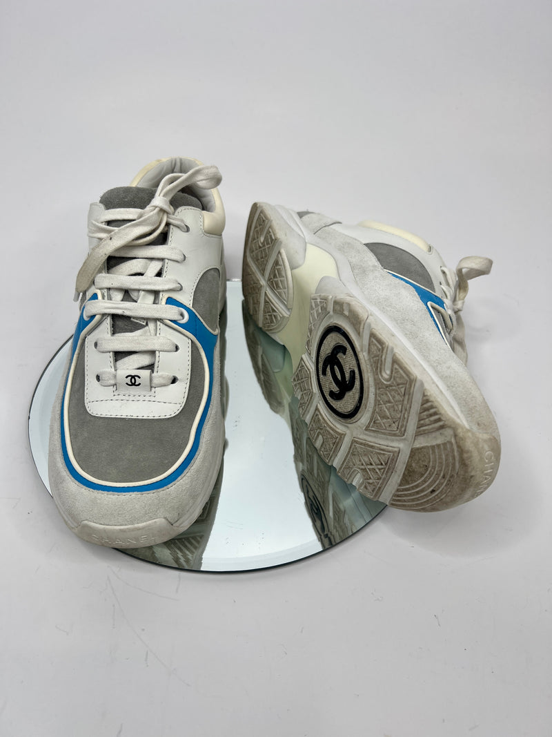 Chanel White/Blue CC Logo Sneakers ( 38.5 /UK 5.5 )