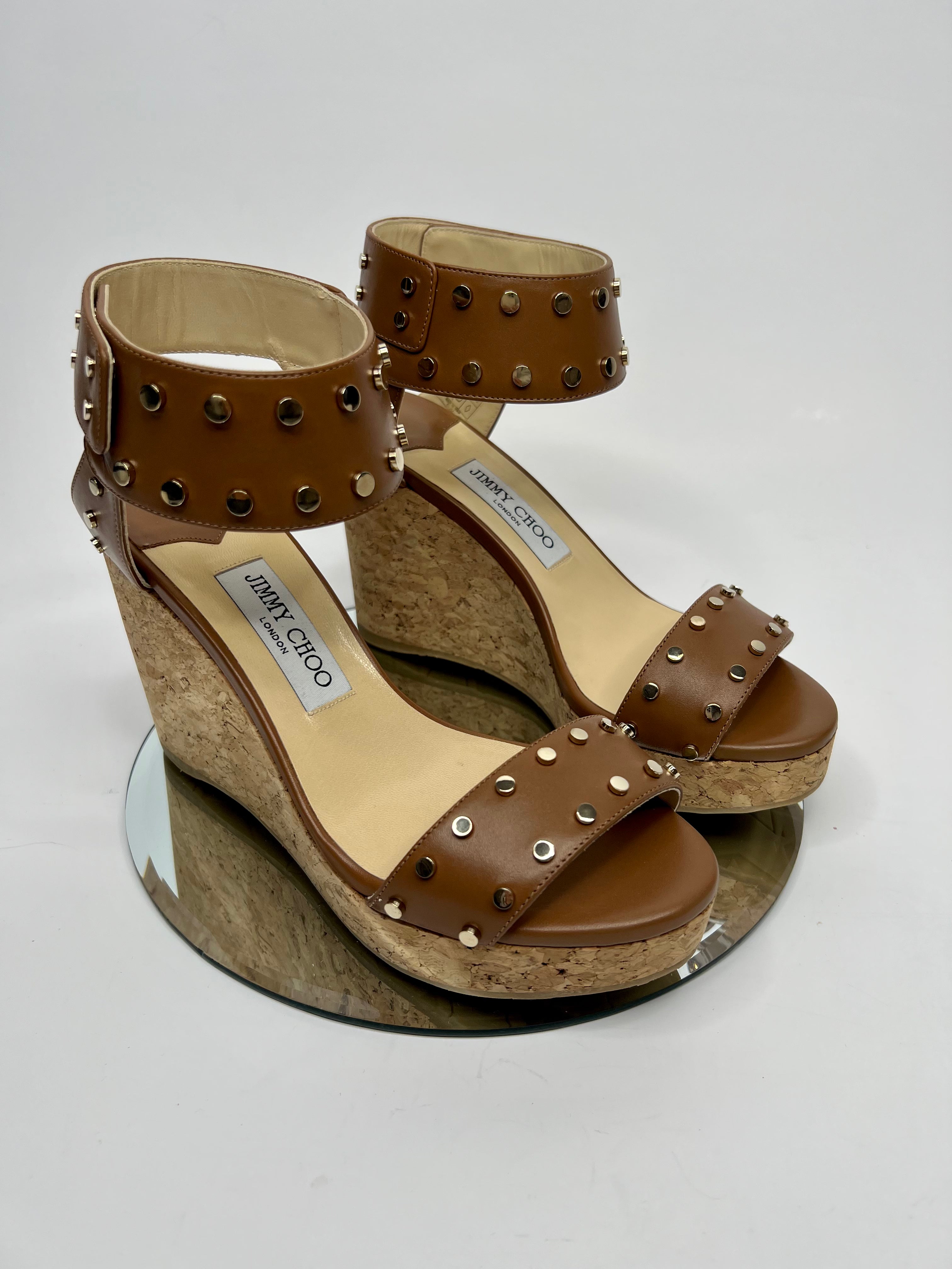 Jimmy Choo Nelly 100 Tan and Cork Wedges (38.5/UK 5.5)