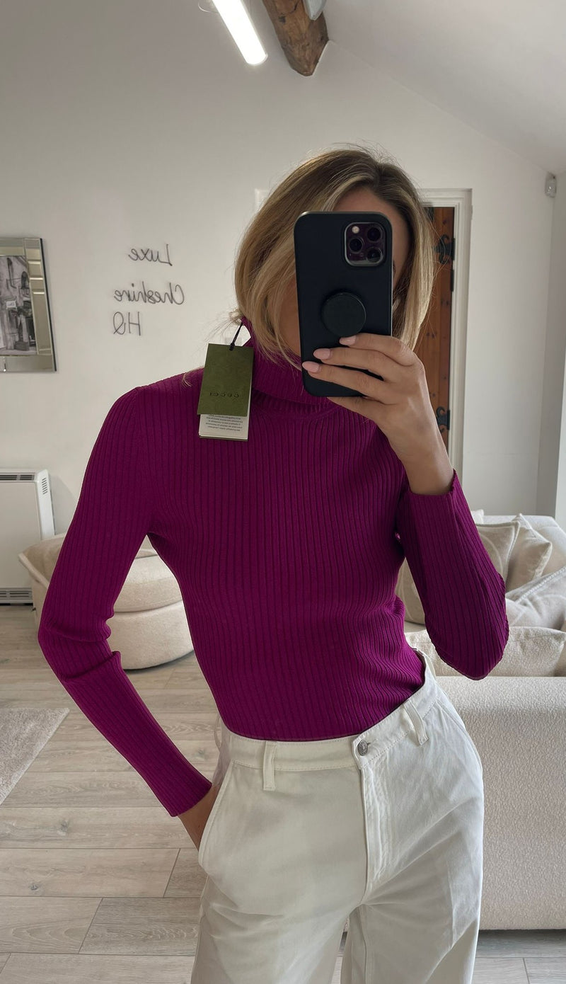 Gucci Purple Knit Turtleneck Jumper (Size S / UK6/8)