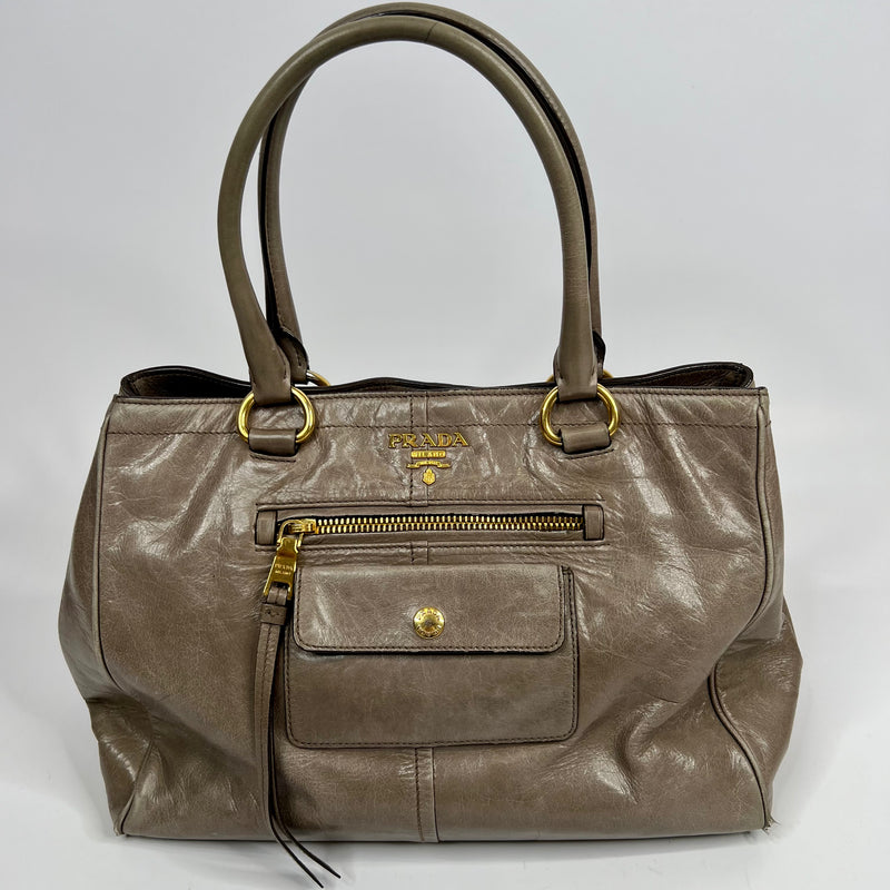 Prada Taupe Leather Shoulder Bag