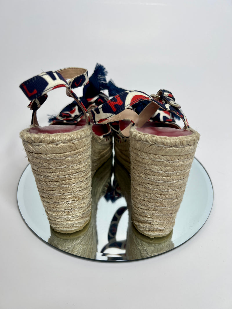 Valentino Garavani Printed Twill Espadrille Wedges (Size 38 / UK 5)