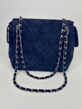 Chanel Navy Suede Bag With Silver Hardware