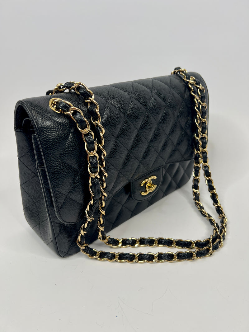 Chanel Black Caviar Leather Jumbo Classic Double Flap