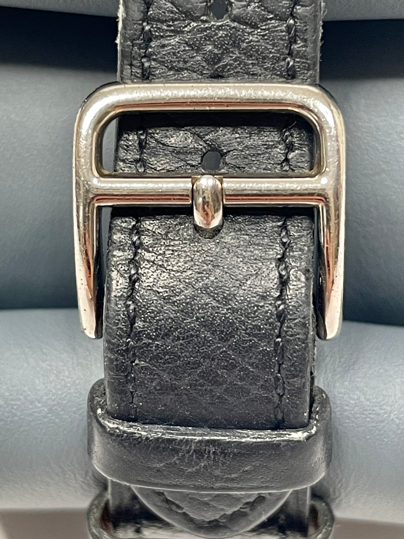Hermes H Heure Watch in Black Leather with Silver and White Face