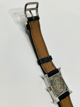 Hermes H Heure Watch in Black Leather with Silver and White Face